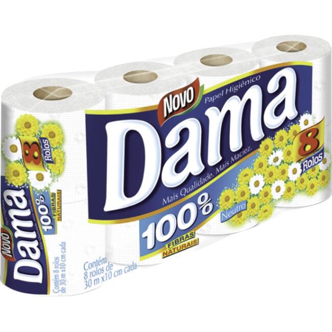 Papel Higiênico Dama Folha Simples - 30m 8 rolos