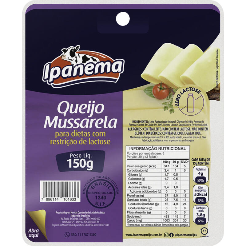 Queijo Mussarela Fatiado Ipanema Zero Lactose 150g