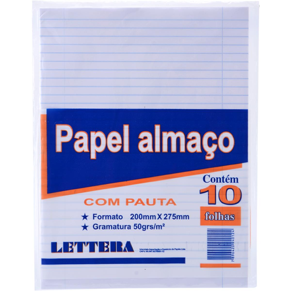Papel Almaço Lettera Com Pauta e Margem - Com 10 Folhas