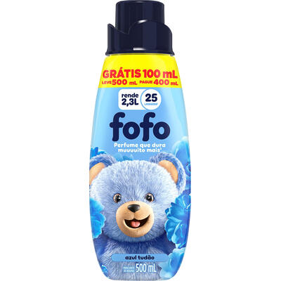 Amaciante de Roupa Concentrado Azul Tudão Fofo Frasco Leve 500ml Pague 400ml