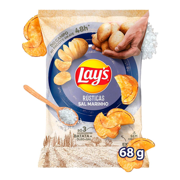 Batata LAY'S Rústica Sal Marinho Pacote 68g
