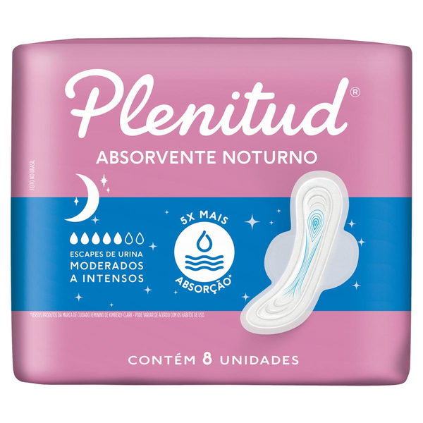 Absorvente Higiênico para Incontinência PLENITUD Noturno com 8 unidades