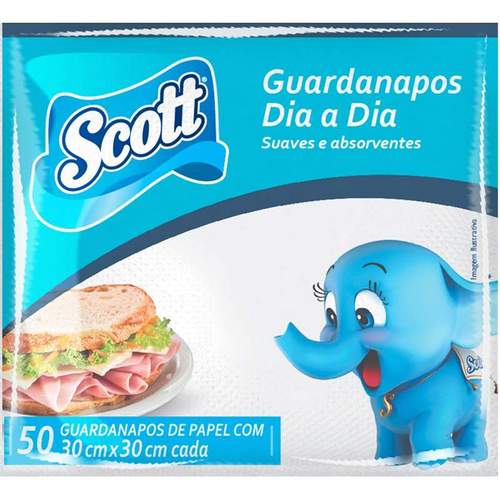 Guardanapo de Papel Folha Simples Scott Dia a Dia 30cm x 26,2cm Pacote 50 Unidades