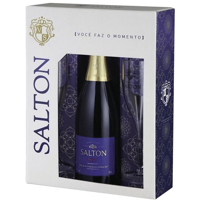 Kit Vinho Salton Brut 750 ml+ 2 taças