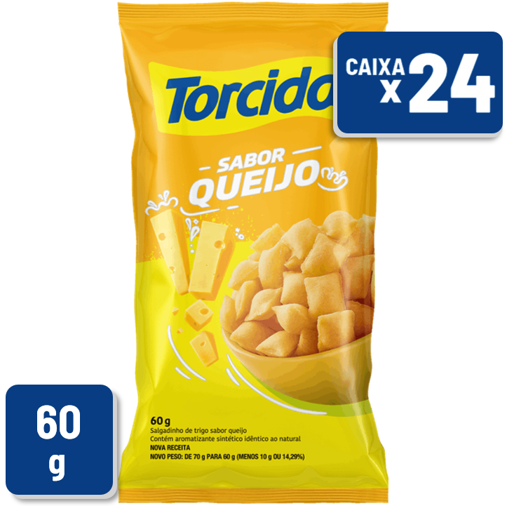 Salgadinho de Trigo Torcida Sabor Queijo Pacote 60g Caixa c/ 24 Un