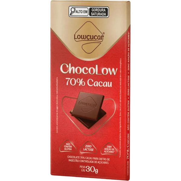 Chocolate Lowçucar 30g - Chocolow - Zero Açúcar - 70% Cacau