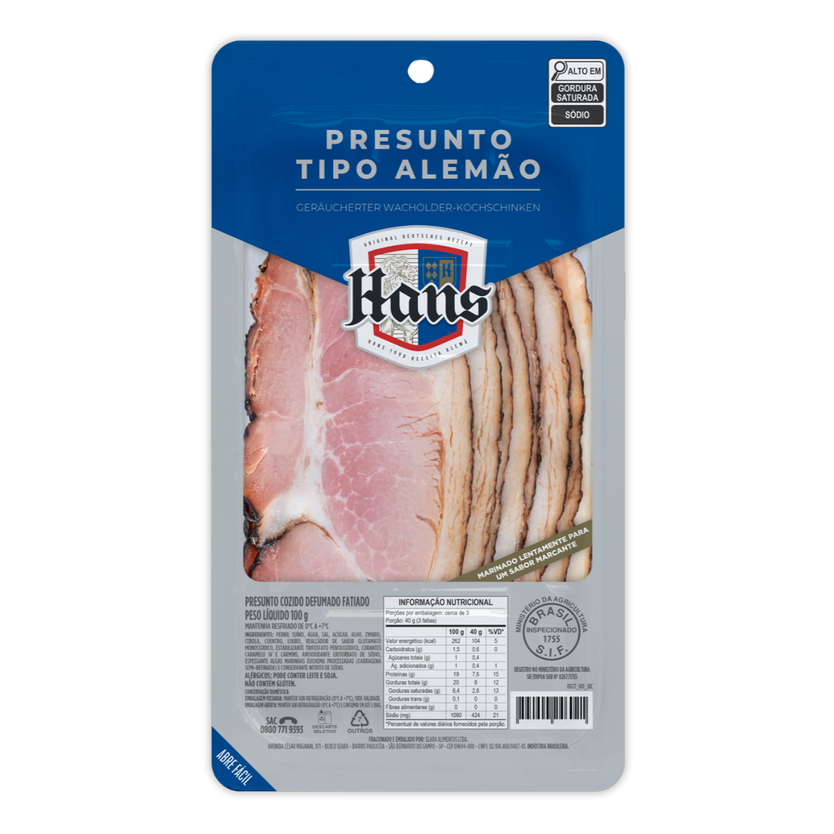 Presunto Tipo Alemão Fatiado Hans 100g