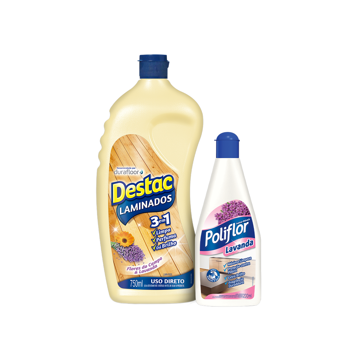 Kit Lustra Móveis Poliflor Lavanda 200ml + Limpador Destac para Pisos Laminados Lavanda e Alfazema 750ml