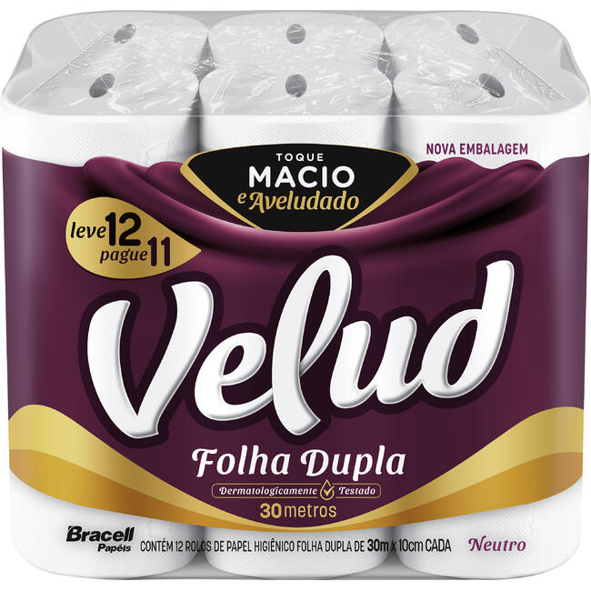 Papel Higiênico Velud Folha dupla - 30m 12 rolos