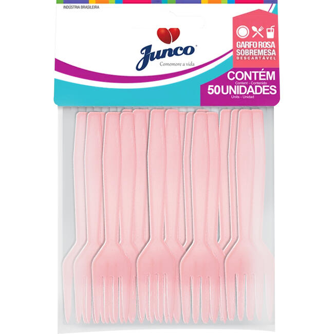 Garfo Descartável Sobremesa Junco Rosa 50 un
