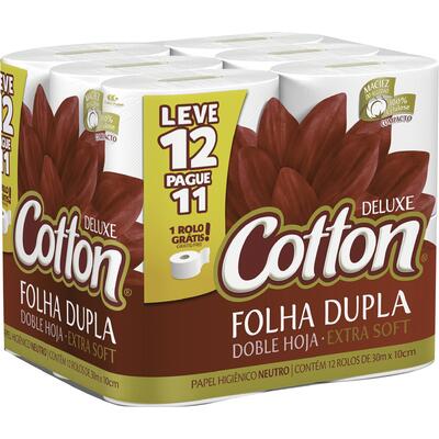 Papel Higiênico Cotton Folha Dupla - 30m 12 rolos