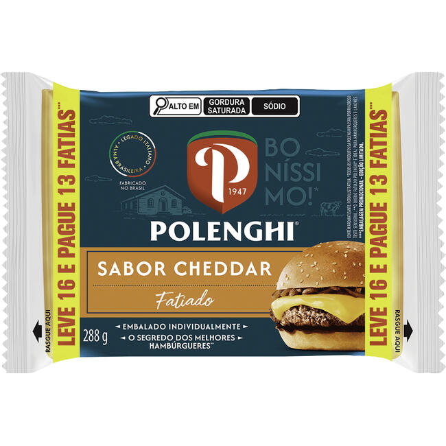 Queijo Processado Fatiado Polenghi Sabor Cheddar Promocional 288g