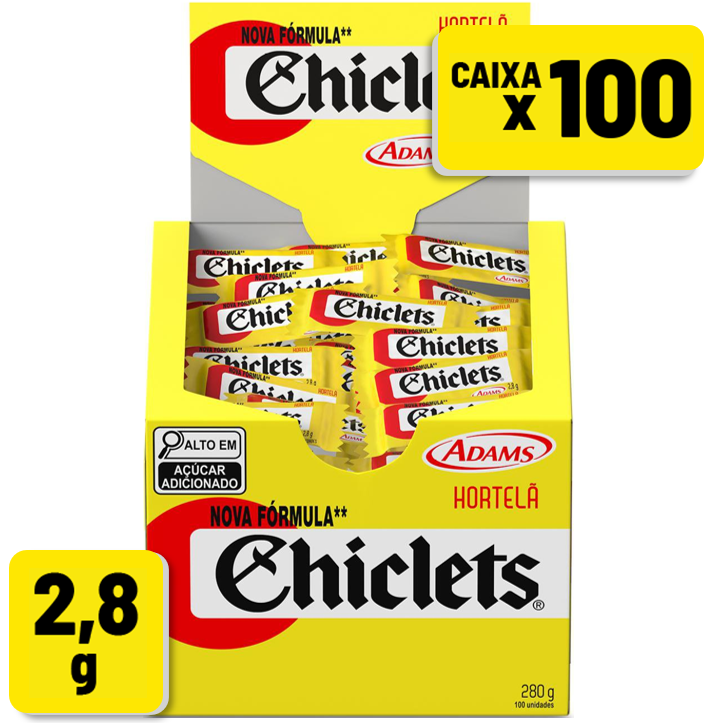 Chiclete Adams Hortelã Caixinha 2,8g Caixa c/ 100 un
