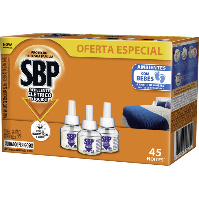 Repelente Elétrico Líquido SBP 45 noites 3 Refis Oferta Especial