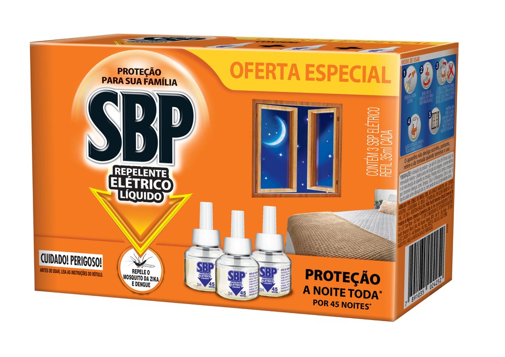 Repelente Elétrico Líquido SBP 45 noites 3 Refis Oferta Especial
