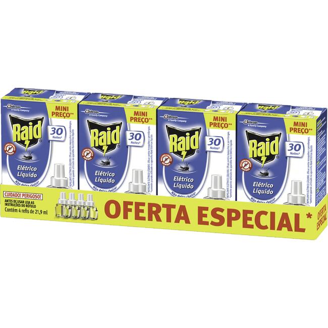 Inseticida Elétrico Raid 30 Noites - Refil 4 un