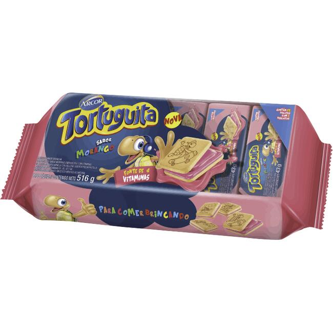 Biscoito Recheado Tortuguita Morango 12x43g