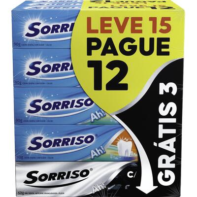 Creme Dental Sorriso Dentes Brancos Gts 3 Carvão at 15un