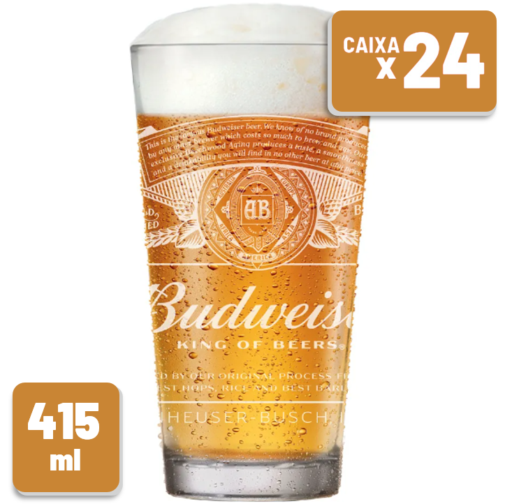 Copo Budweiser Vidro 415ml Caixa c/ 24 un