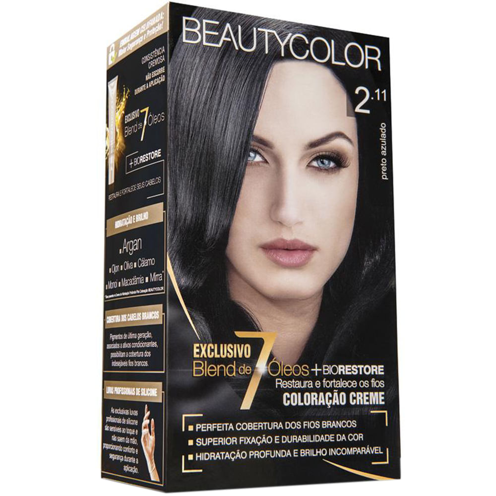 Kit Coloração Permanente BeautyColor Preto Azulado 2.11