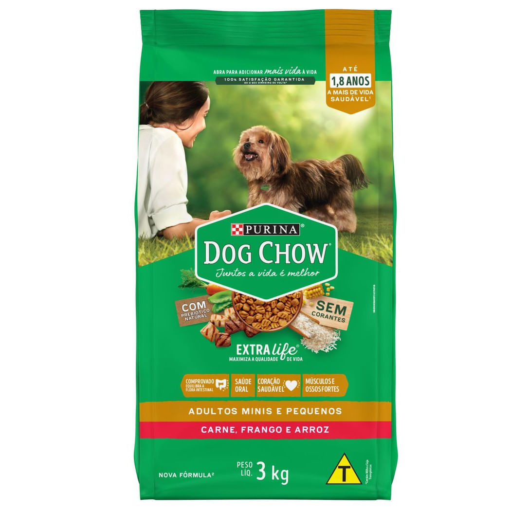 Ração DOG CHOW Cães Adultos Minis e Pequenos Sabor Carne, Frango e Arroz 3kg