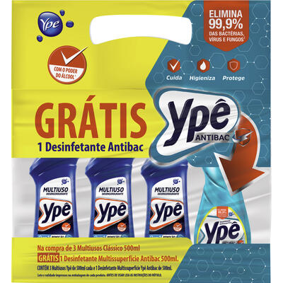 Kit Limpador Ypê 3 Multiuso 500ml Gts 1 Desinf 500ml