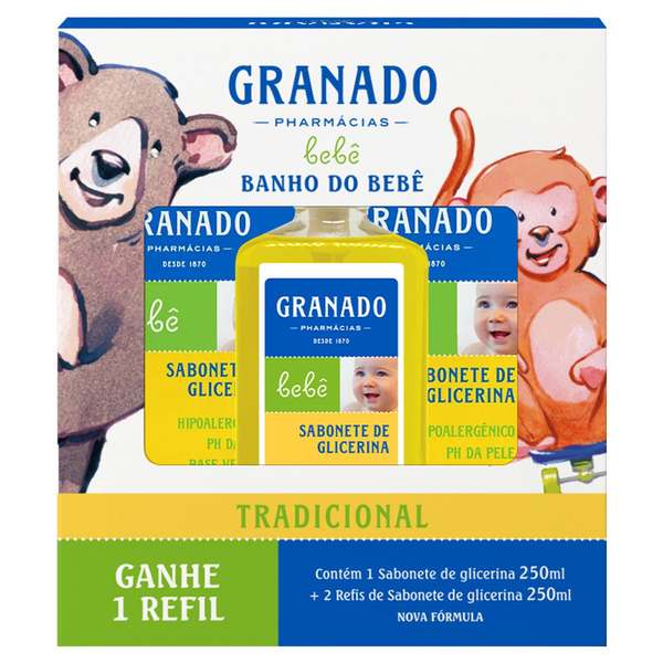 Conjunto de Sabonetes Líquidos Bebê Granado 250ml - Tradicional + 2 Refis de 250ml - Glicerina