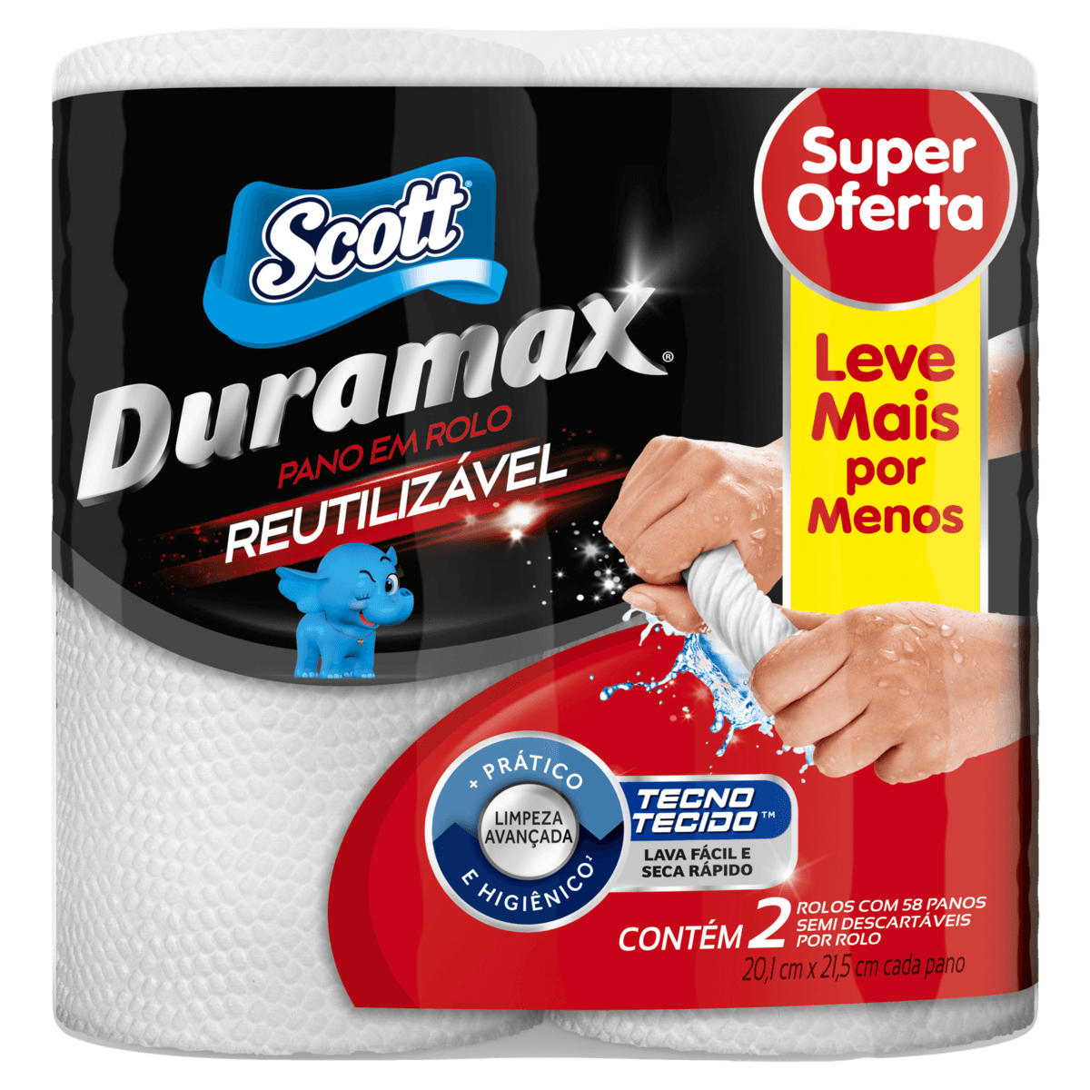 Pano SCOTT Duramax Reutilizável com 2 unidades 20,1X21,5cm Leve mais Por menos