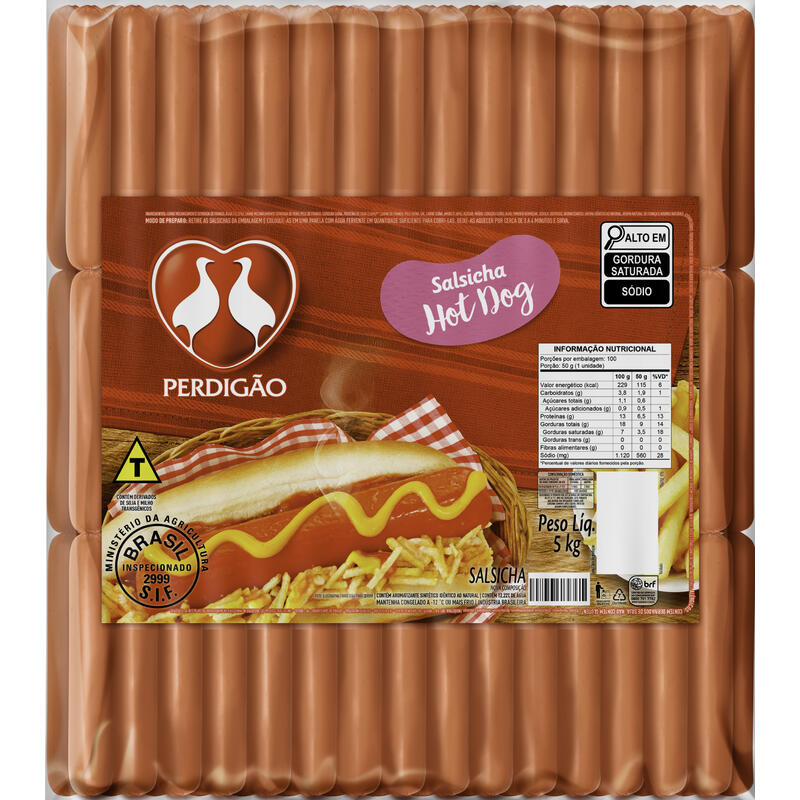 Salsicha Hot Dog Perdigão 5kg - Congelada - Pacote