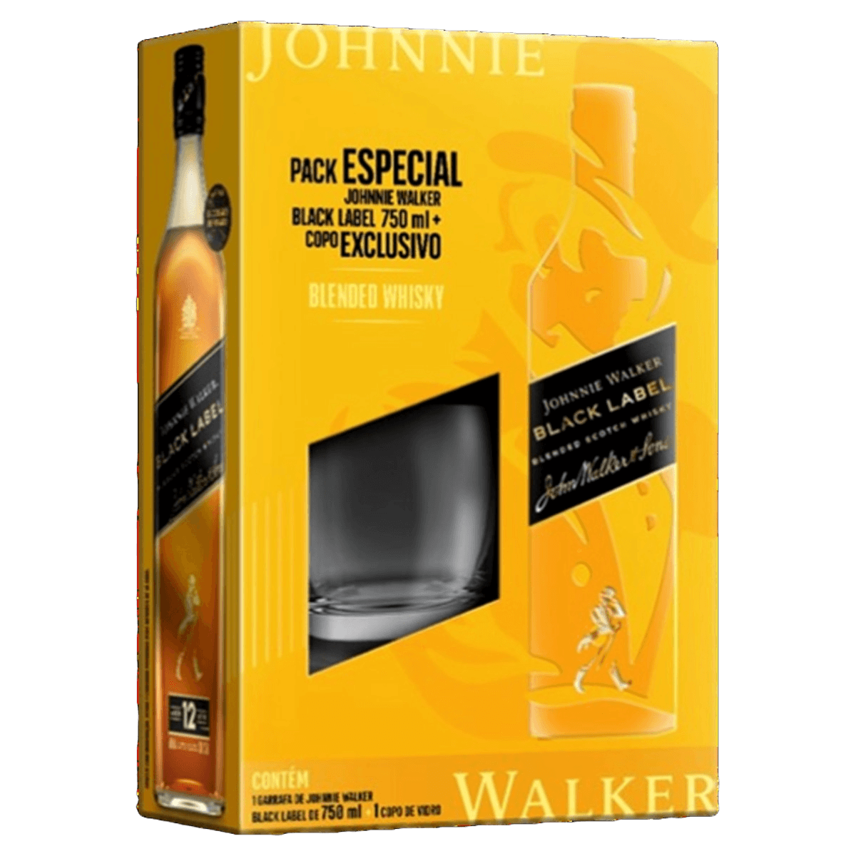 Whisky JOHNNIE WALKER Black Label 750ml + Copo