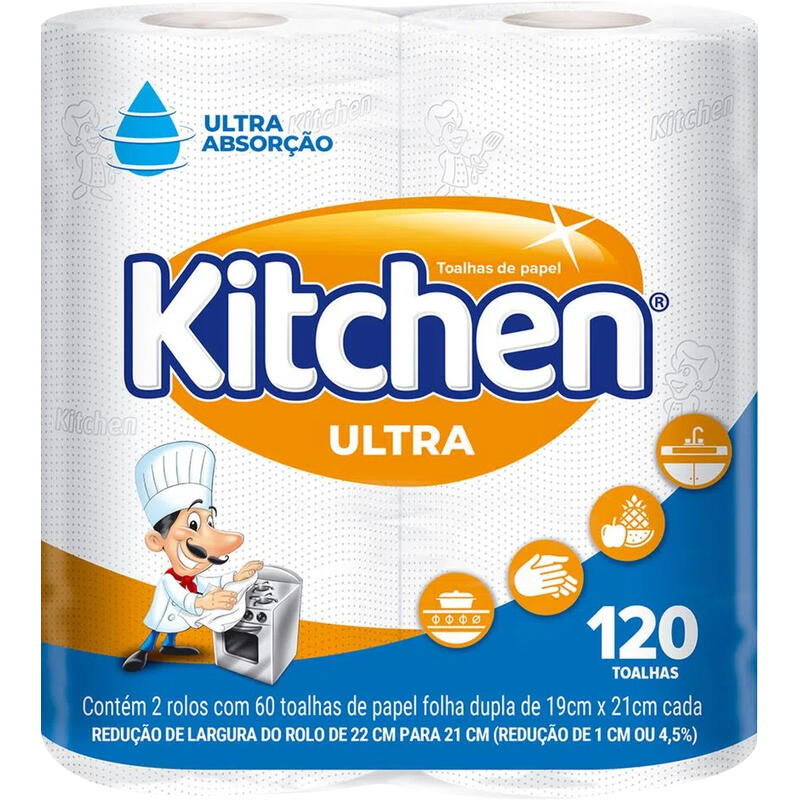 Toalha De Papel Kitchen 2 Rolos Com 60 Toalhas 22cm