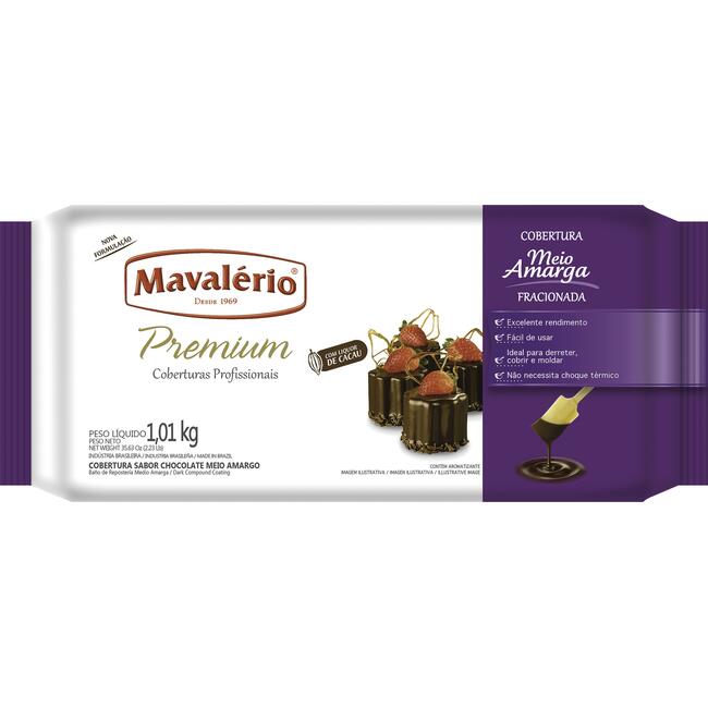 Cobertura de Chocolate Mavalério Frac Meio amargo 1,010kg
