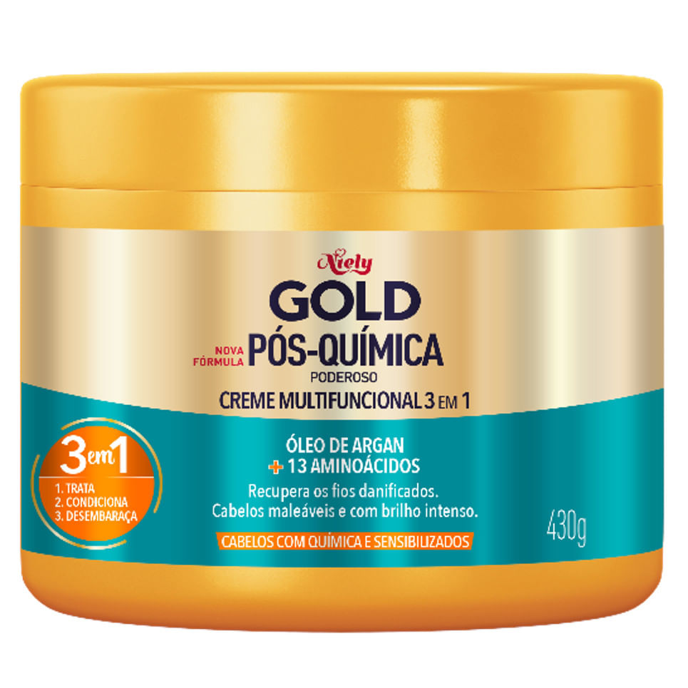 Creme de Tratamento NIELY GOLD Óleo de Argan Pós-Química 430g