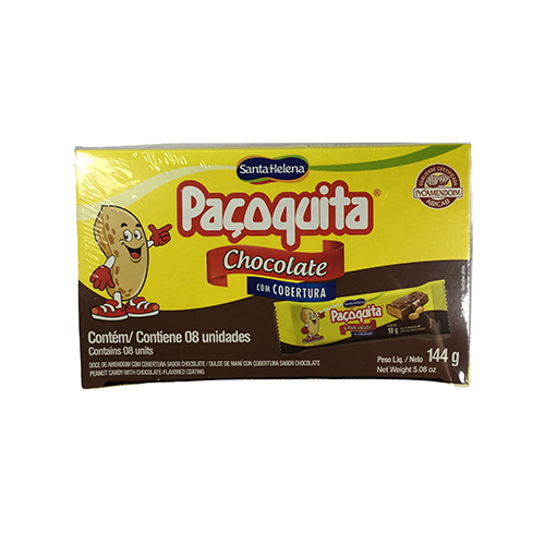 Pack Doce de Amendoim Cobertura Chocolate Paçoquita Chocoberta Caixa 144g 8 Unidades