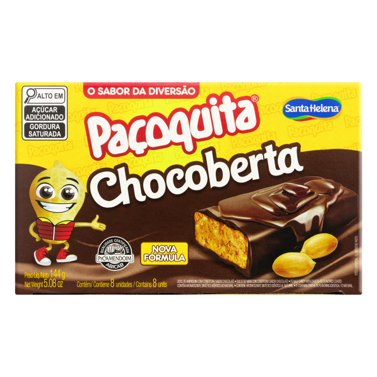 Pack Doce de Amendoim Cobertura Chocolate Paçoquita Chocoberta Caixa 144g 8 Unidades