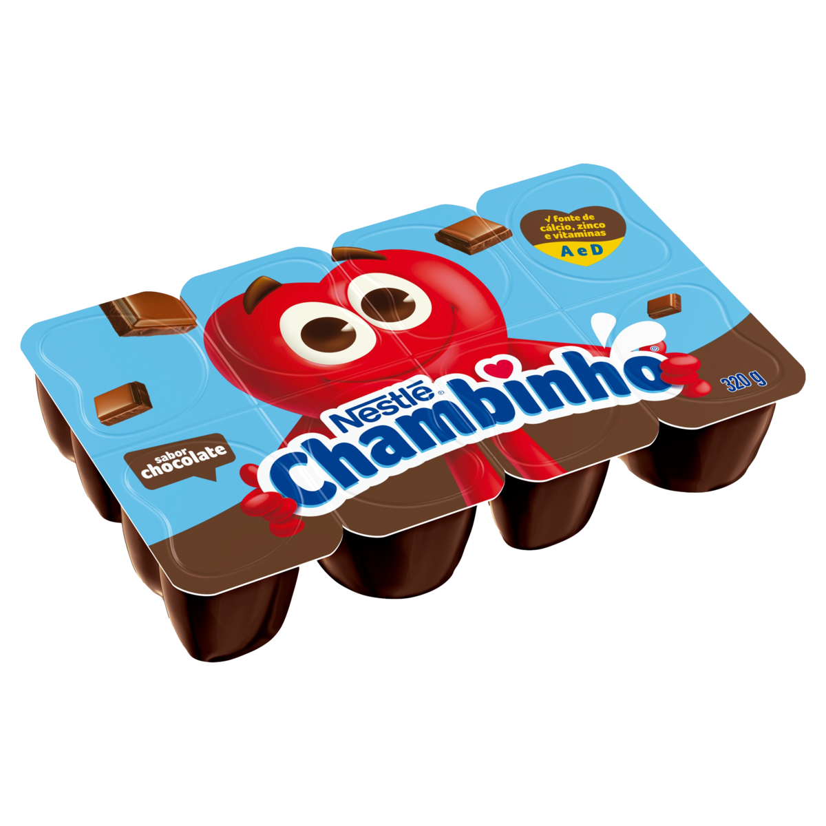 Sobremesa Láctea Chocolate Chambinho Bandeja 320g 8 Unidades