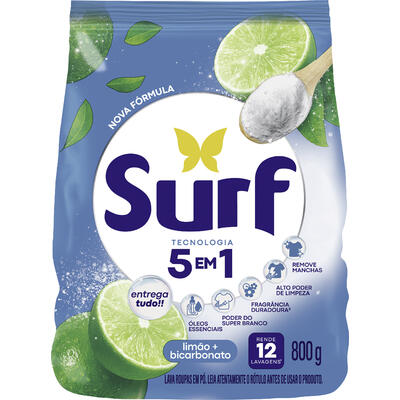 Sabão em Pó Surf 800g - Limão e Bicarbonato - Sachê