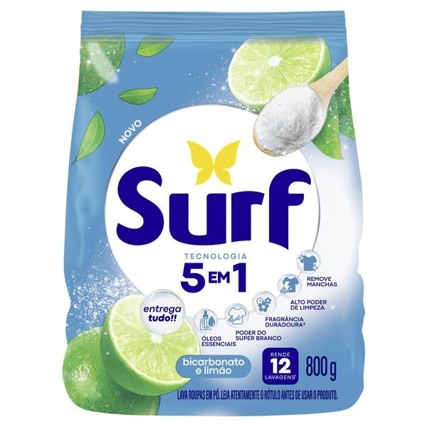 Sabão em Pó Surf 800g - Limão e Bicarbonato - Sachê