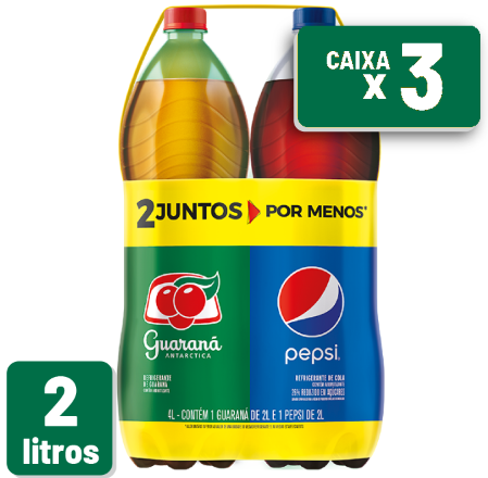 Refrigerante Guaraná Antarctica + Pepsi Pet Bipack Descartável 2L Caixa c/ 3 un