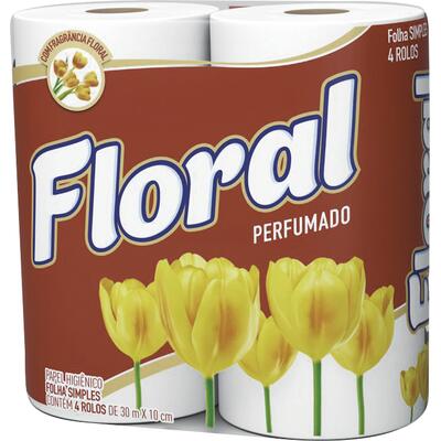 Papel Higiênico Perfumado Floral Folha Simples 30m 4 rolos