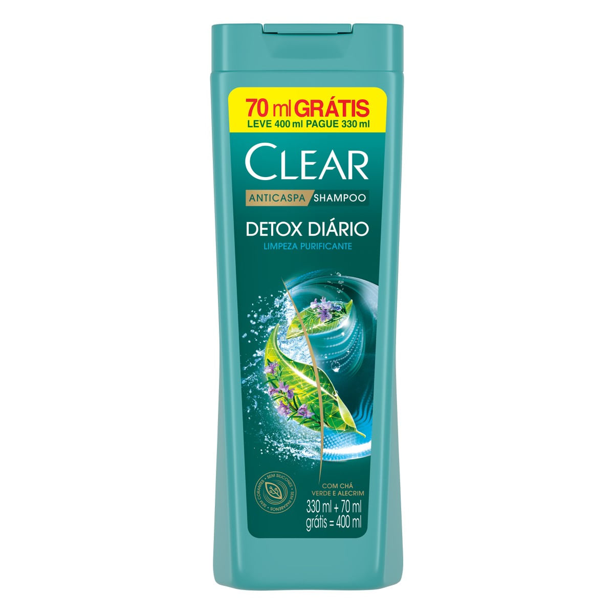 Shampoo CLEAR Detox Diário 400ml 70 ml Grátis Leve 400ml Pague 330ml