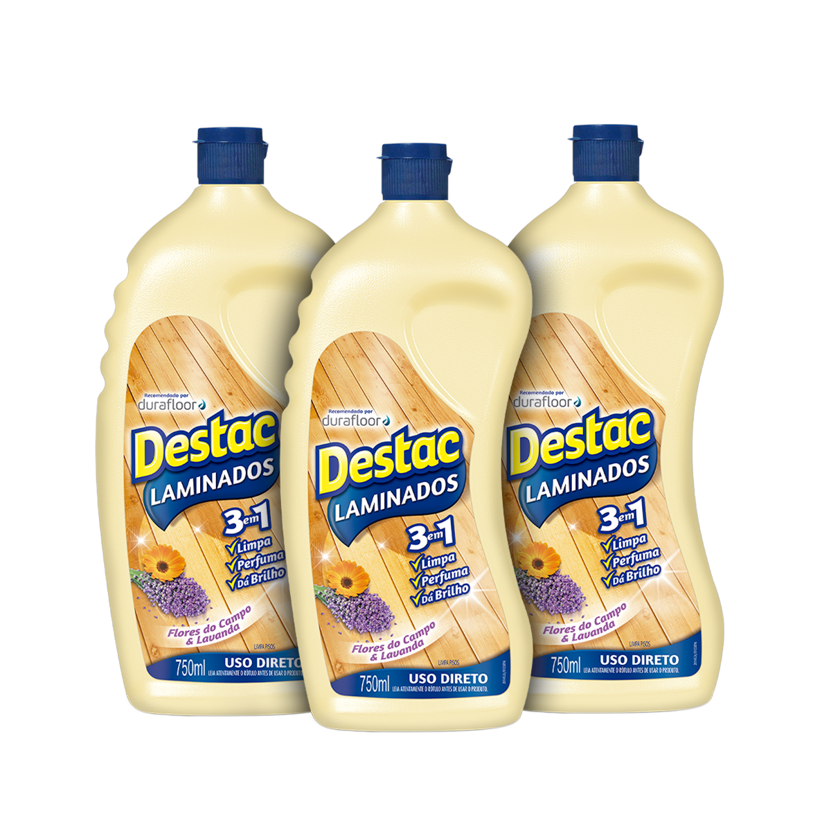 Kit com 3 Limpador Destac para Pisos Laminados Lavanda e Alfazema 750ml