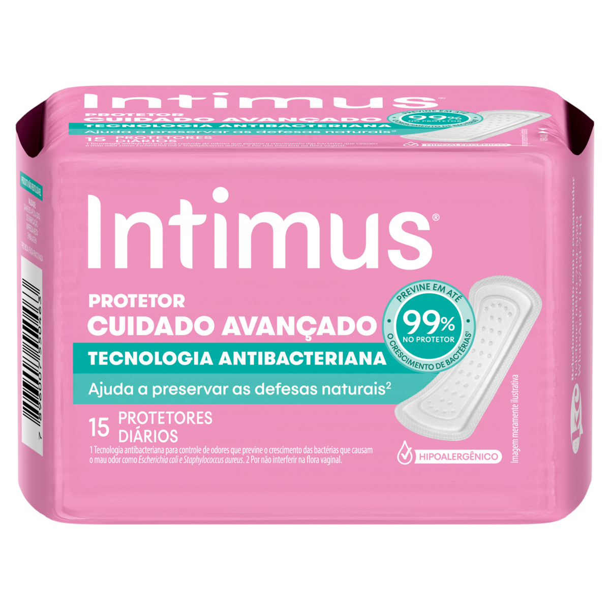 Protetor Diário INTIMUS Tecnologia Antibacteriana sem Abas 15 Unidades
