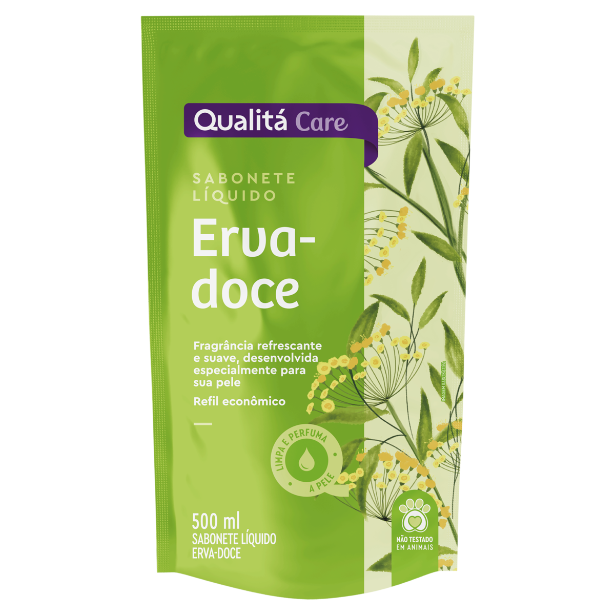 Sabonete Líquido Erva-Doce Qualitá Care Sachê 500ml Refil Econômico