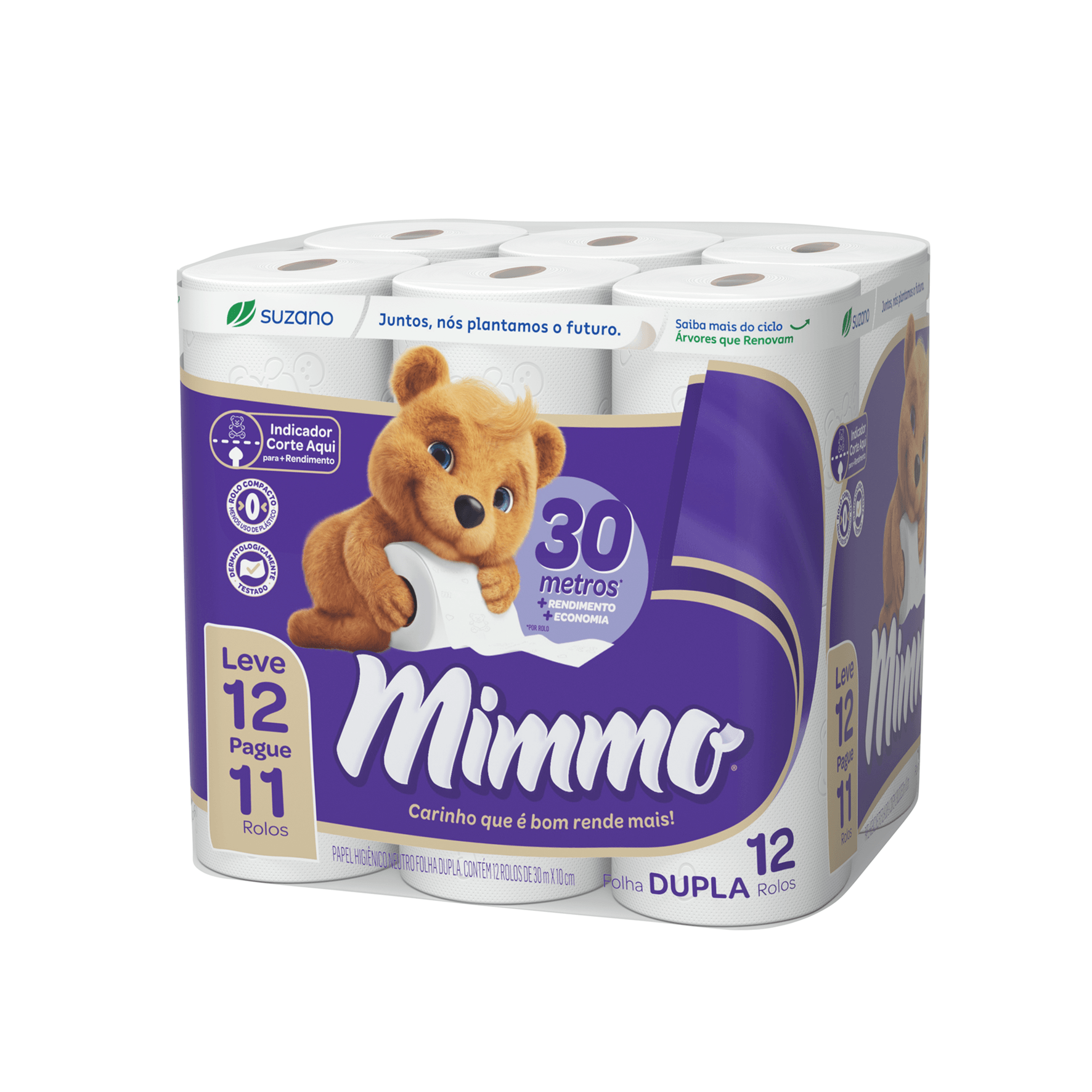 Papel Higiênico Mimmo Folha Dupla 30m com 12 Rolos