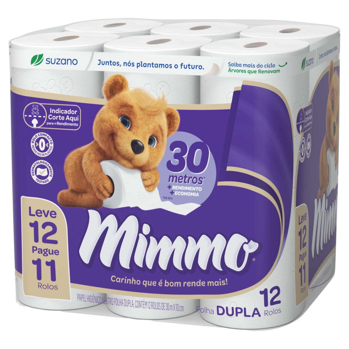 Papel Higiênico Mimmo Folha Dupla 30m com 12 Rolos