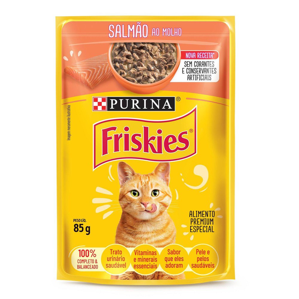 Ração Úmida Purina Friskies para Gatos Adultos Salmão ao Molho 85g