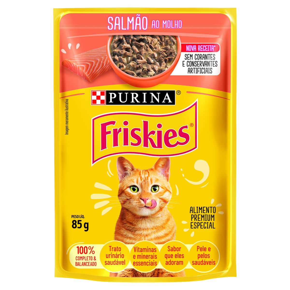 Ração Úmida Purina Friskies para Gatos Adultos Salmão ao Molho 85g