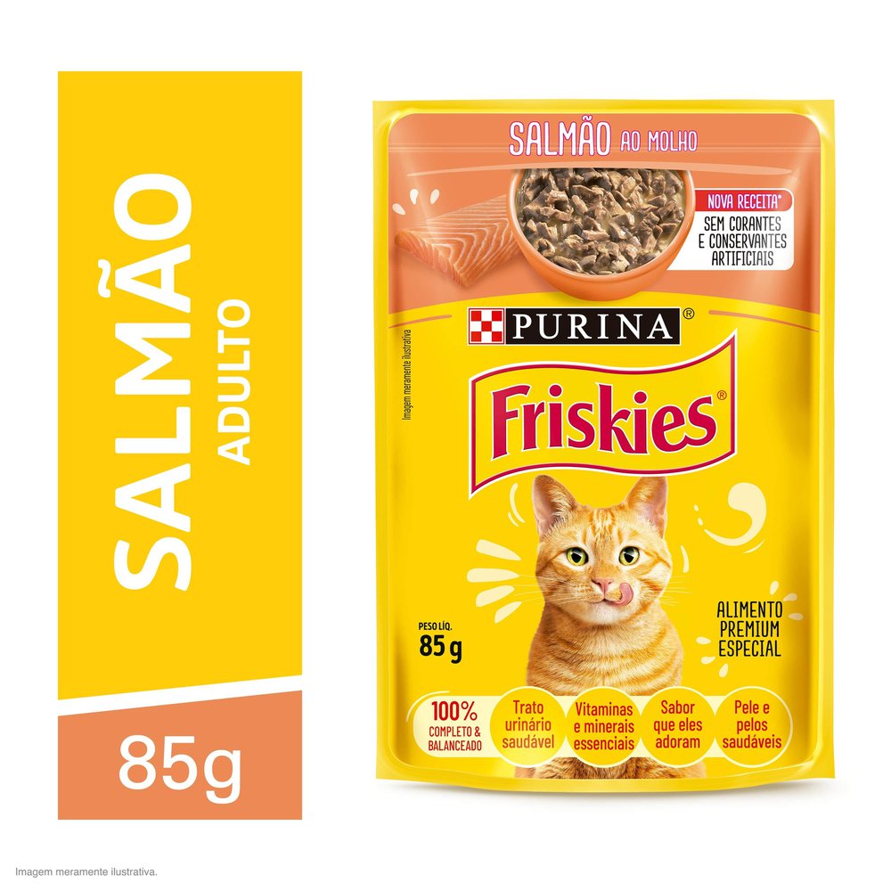 Ração Úmida Purina Friskies para Gatos Adultos Salmão ao Molho 85g
