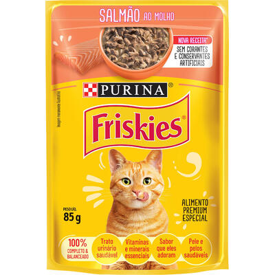 Ração Úmida Purina Friskies para Gatos Adultos Salmão ao Molho 85g
